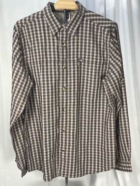 The North Face Men's black, red & whitePlaid Button-Down Shirt, front zip pocket